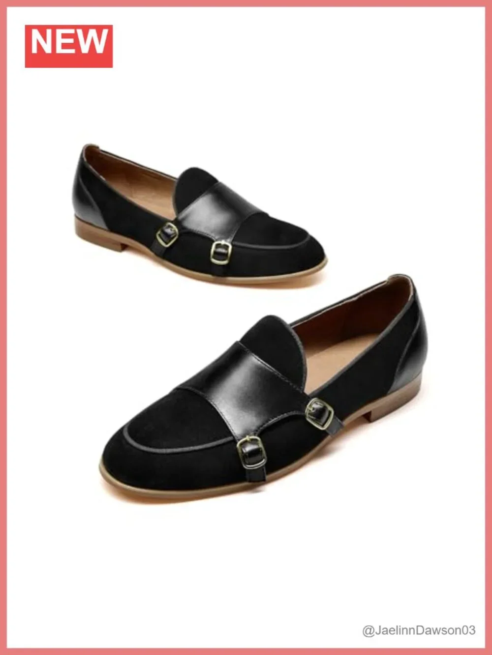 Women's Leather Monk Strap Loafers Flat Slip-On Comfort Business Shoes